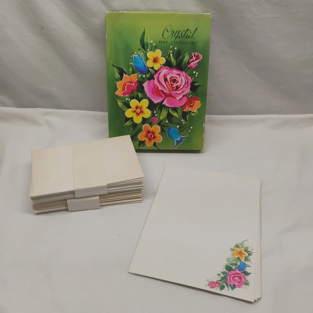 Crystal Fine Stationary 60s 70s Paper 16pc & 19pc Envelopes Floral Flowers
